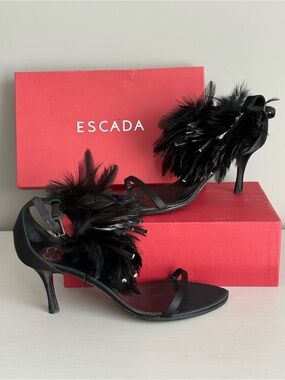 ESCADA Black Feather Strap Heels